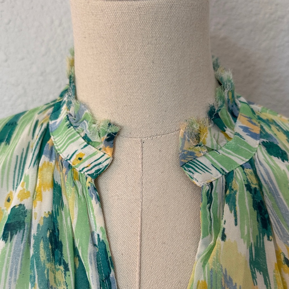 Pilcro Tavi Lightweight Button Front Blouse Green & Yellow size XL - Picture 5 of 16